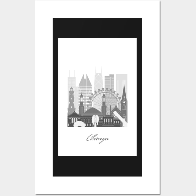 Chicago, IL, United States, map skyline - 05 style Wall Art by GreenGreenDream